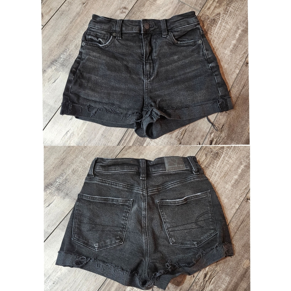 🦅AE Size 000 Black High Waist Denim Frayed Shorts (SZ 000)